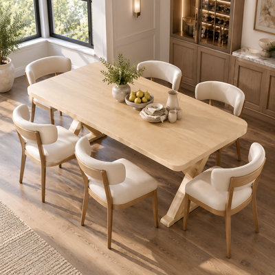 Table de salle à manger en placage de chêne avec pieds en forme de X