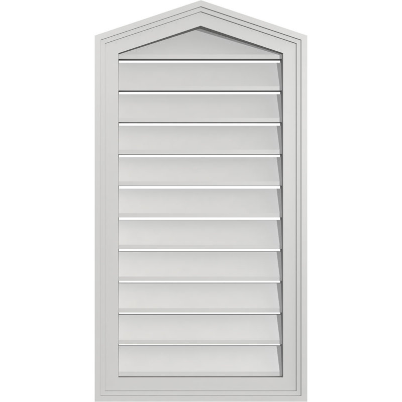 Peaked Top Surface Mount Signature Urethane Functional Gable Vent 4/12 Pitch, Primed Tan, 34" H x 18" W x 1.5" D, 4/12