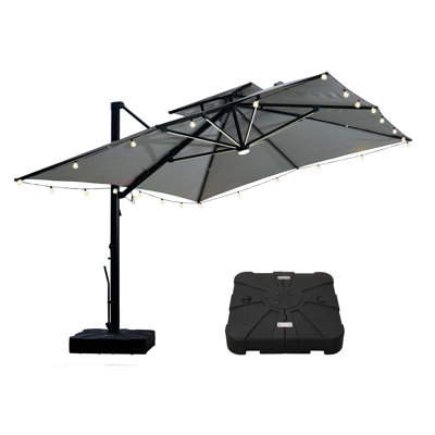 10X13ft Cantilever Patio Lighted Umbrella With DIY Drape Hook And Base