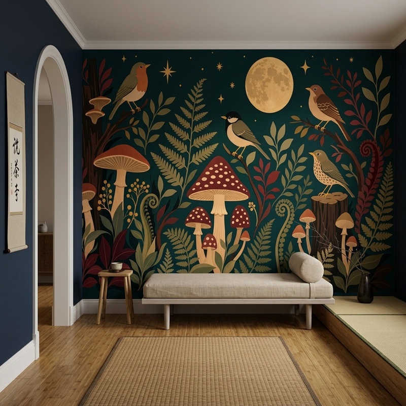 Décoration murale oiseaux de la nuit, 100 po x 96 po, Texturé non collé