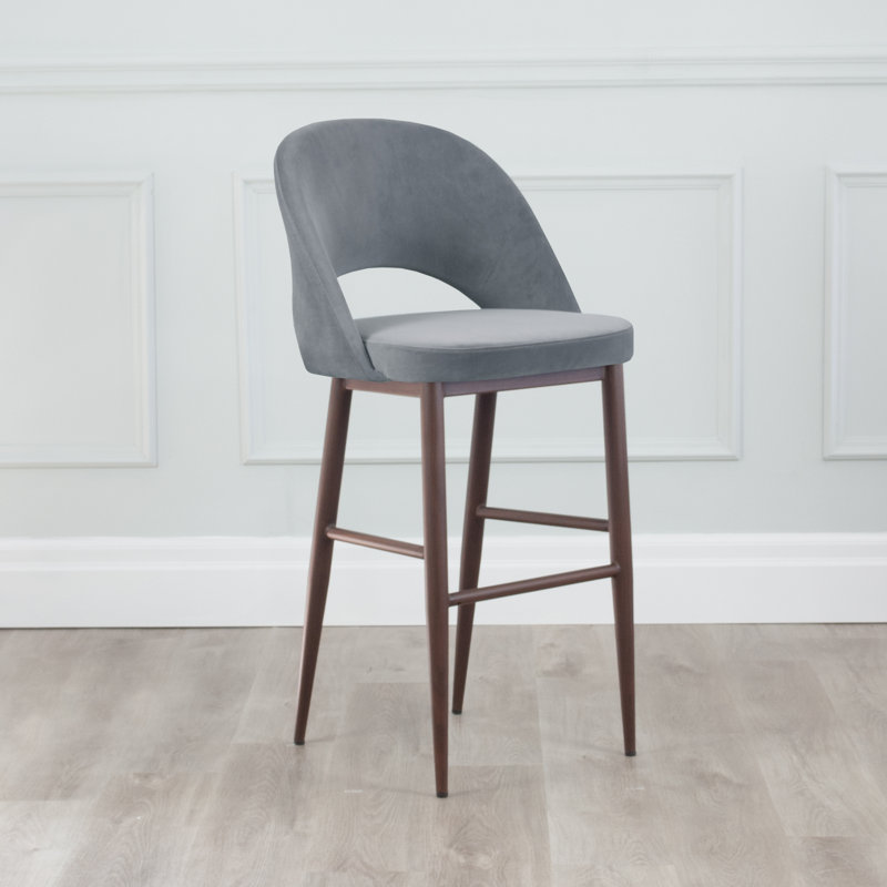 Hamlett Velvet Bar & Counter Stool, Gray, Bar Stool (30” Seat Height)