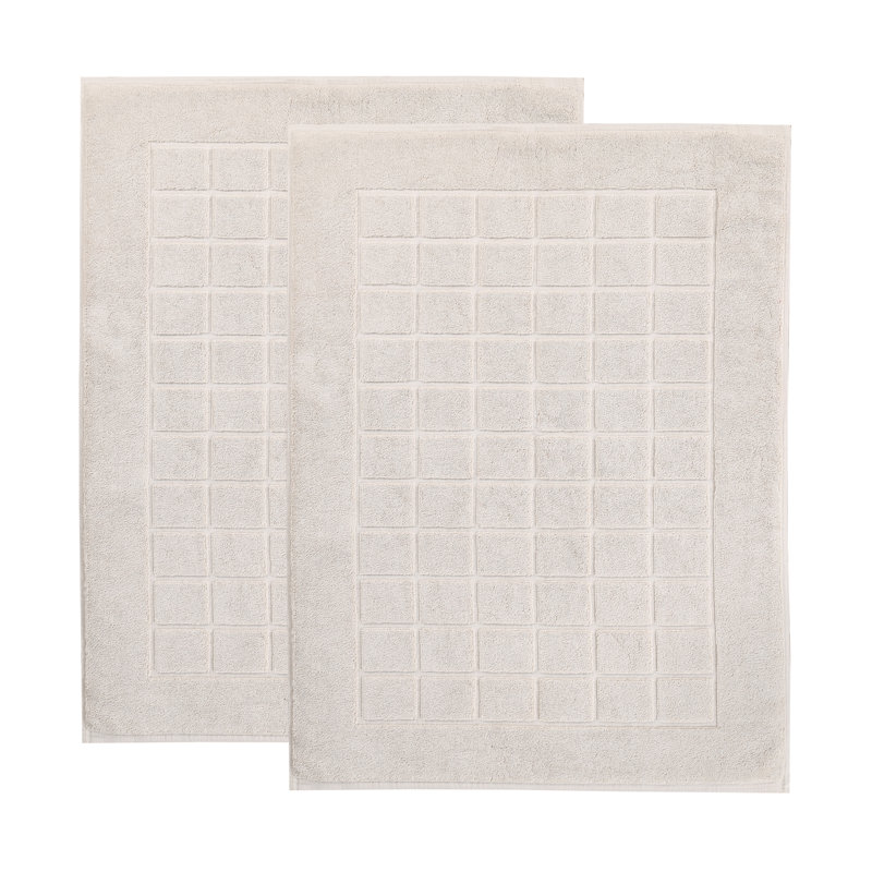 Nora Cotton Terry Solid Absorbent Thick Checkered Washable 2 Piece Bath Mat Set, Stone