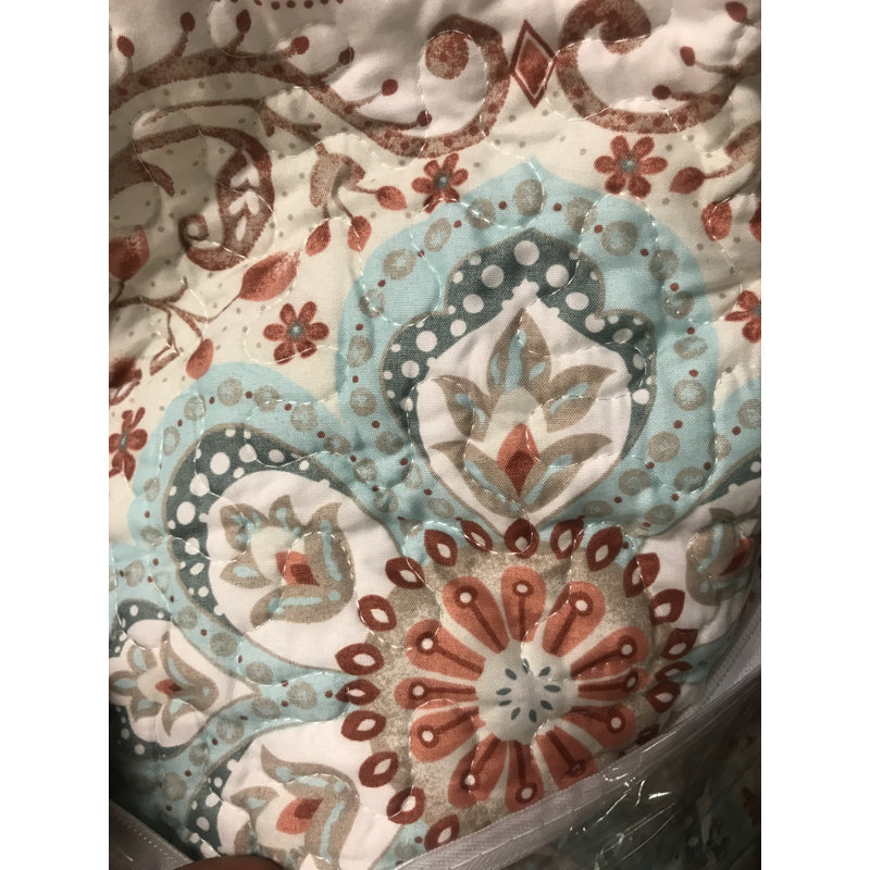 5 Piece Bennington Printed Microfiber Quilt Set, Queen Bedspread + 2 Shams + 2 Throw Pillows