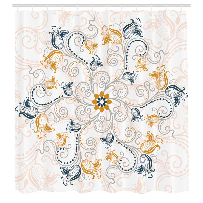Ensemble de rideau de douche et crochets mandala, H 70 po x l 69 po, Jaune terre