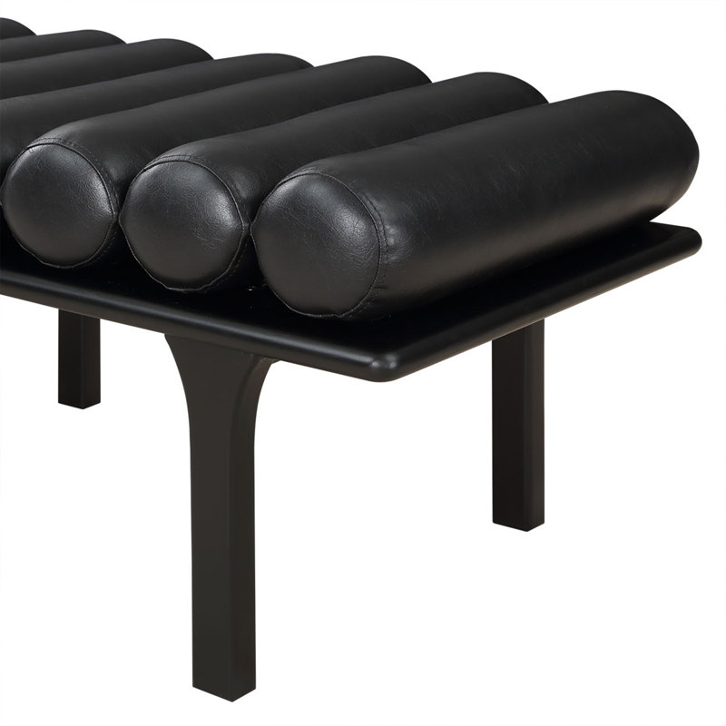 Banc rembourré en similicuir Landon Boutis, Cuir végétalien noir, Noir