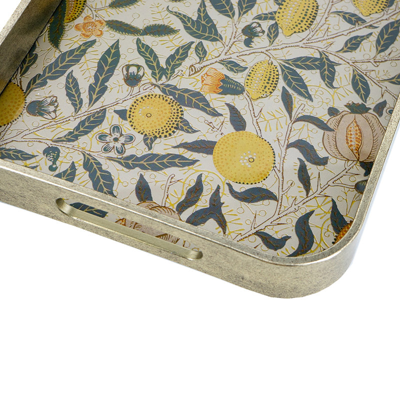 S/2 Rectanglular Glass And Plastic Trays With Multicolored Botanical Motifs L:13X20X2" S:10.5X16.5X2", Yellow/Green Floral
