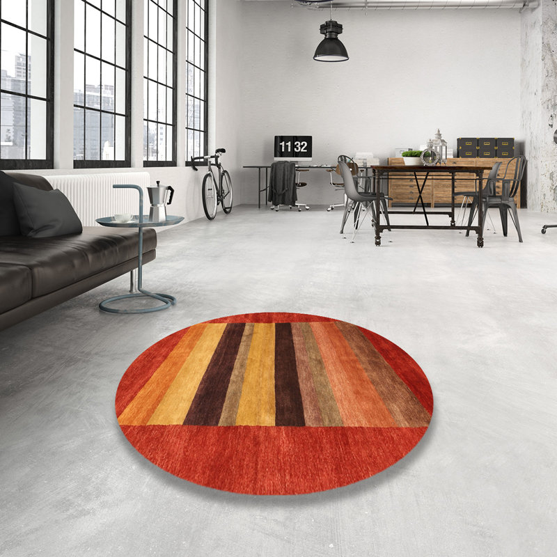 Tapis de zone rouge/beige/brun contemporain, Rond 8 pi