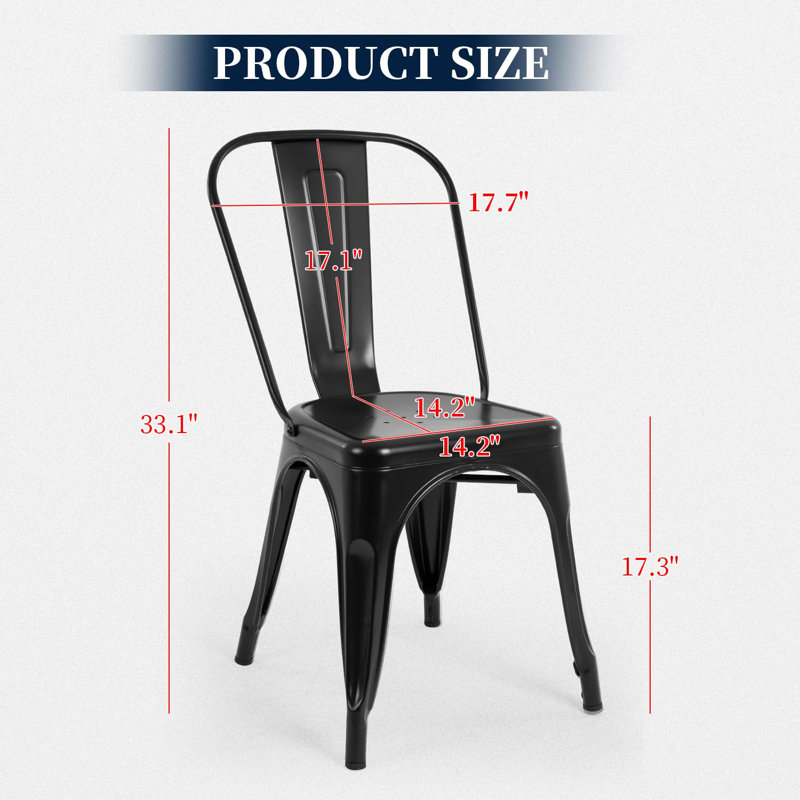 Metal Stackable Dining Chairs, 4-Pack, (Black), Black