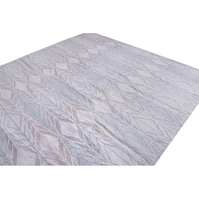 Scandinavian Hand Knotted Wool Geometric Area Rug, Rectangle 10' x 14'