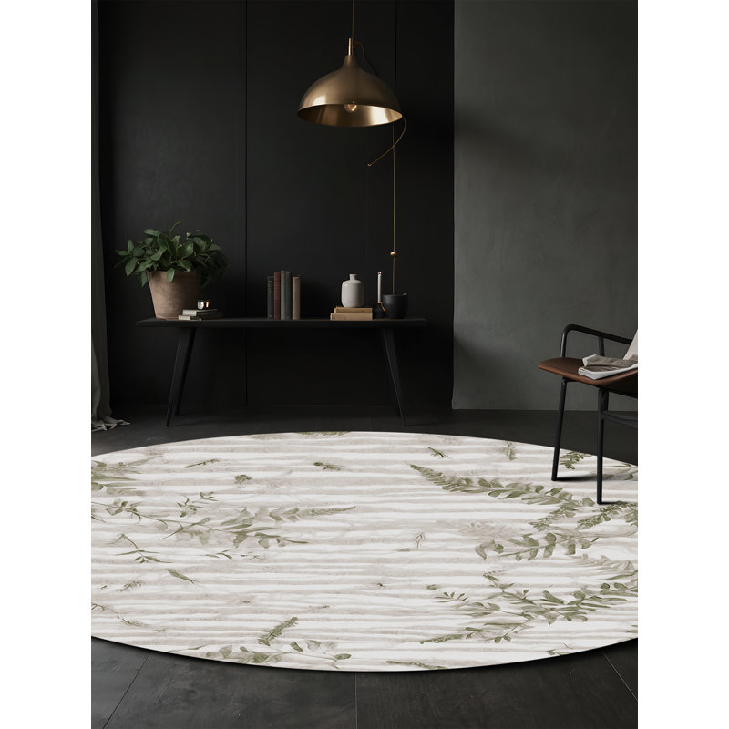 Tapis beige lavable à la machine, Rond 7 pi