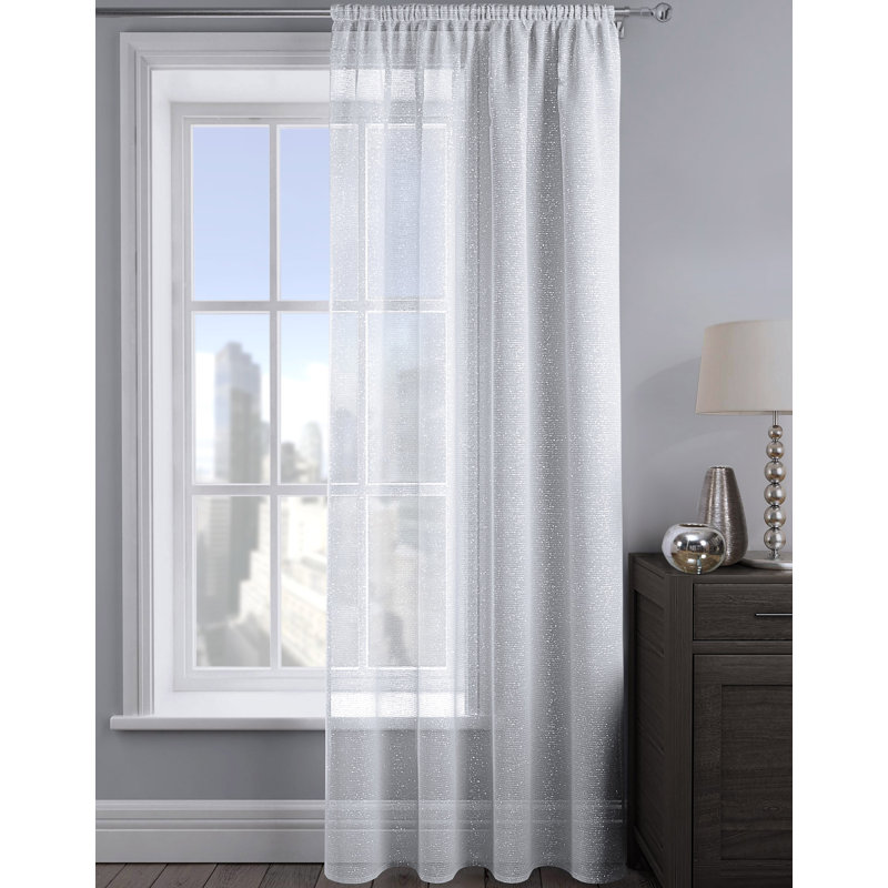 Pinchas Semi Sheer Curtain Single Panel, 54cm Width x 48cm Drop, White
