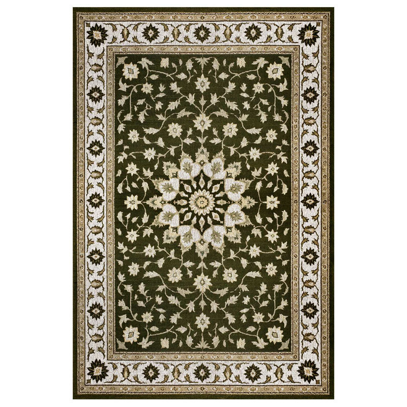 Nancy Collection Digital Print Cotton-Polyester Green Beige Moroccan Rug, Rectangle 6'7" x 7'3"