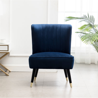 Chaise rembourrée en velours, rembourrage en mousse épaisse bleue et pieds courbés en bois d'hévéa massif noir et doré électrolytique 26 po x 33 po H 24 po