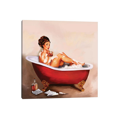 Whiskey Neat Bath Pinup - Wrapped Canvas Painting
