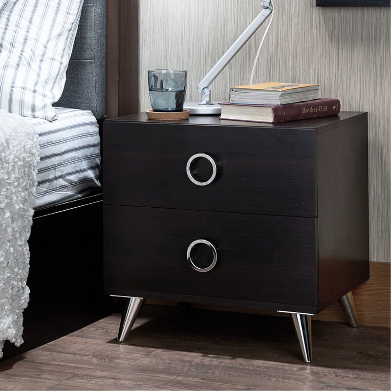Table de nuit avec 2 tiroirs - Pieds en plastique argentés de qualité attrayante pour table de chevet de chambre à coucher et argent
