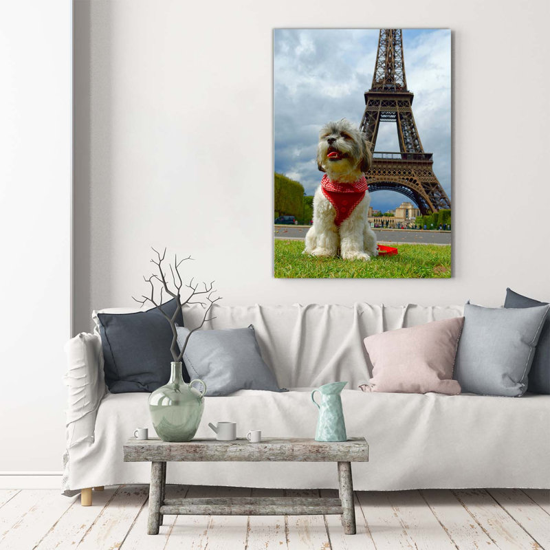 Dog In Paris - Wrapped Canvas Print