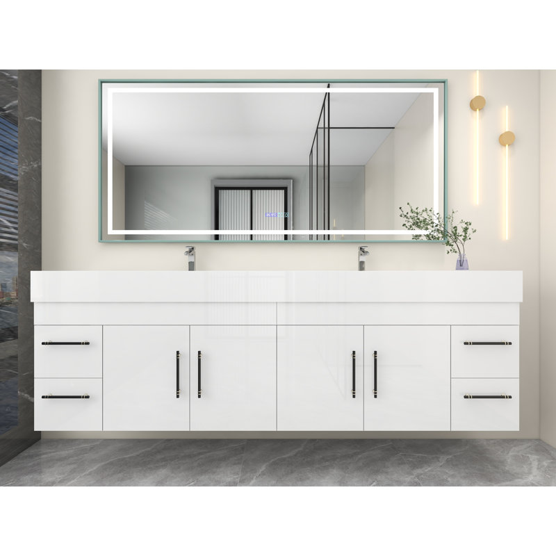 84" Double Sink Bathroom Vanity Set, High Gloss White