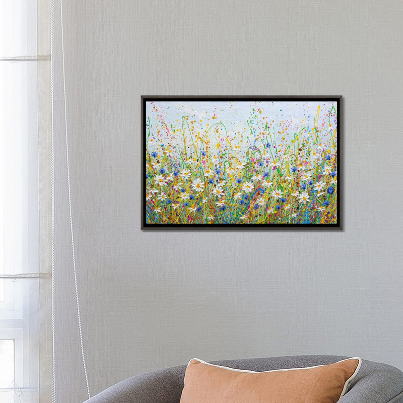 Marguerites et bleuets - reproduction d'art murale - toile encadrée, H 18 po x l 26 po, Gris