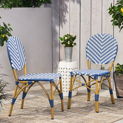 Ensemble de 2 chaises d'extérieur, style français, pe, aluminium, bleu marine, chaises rouille, tissé, imprimé, jardin