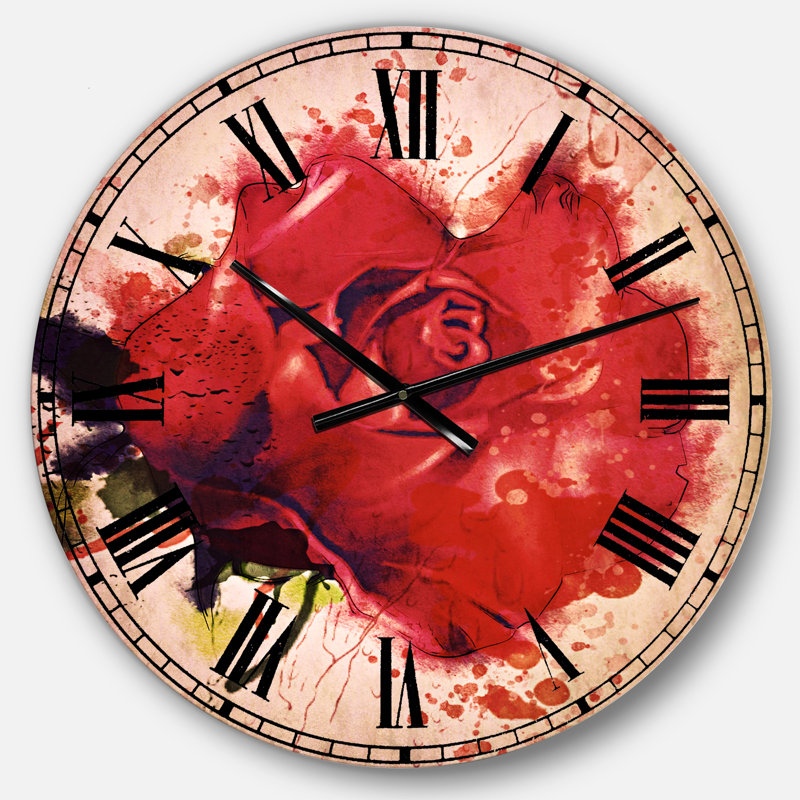 Magnifique rose rouge vif - Horloge murale traditionnelle, Surdimensionné