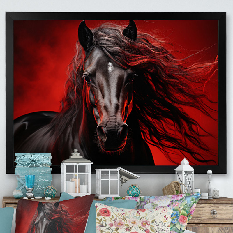 Red Black Horse Vibrant Red Equine II - Animals Wall Art Prints, Cadre photo noir, H 24 po x l 32 po x P 1 po