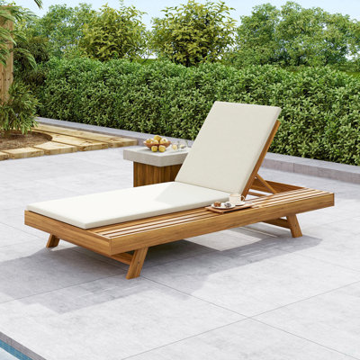 Ensemble de méridienne de salon, espace disponible d'un côté, bois d'acacia avec coussins de salon résistants à l'eau (crème et épaisseur de 2 pouces) - version assortie gris foncé / feuille de noix de coco disponible