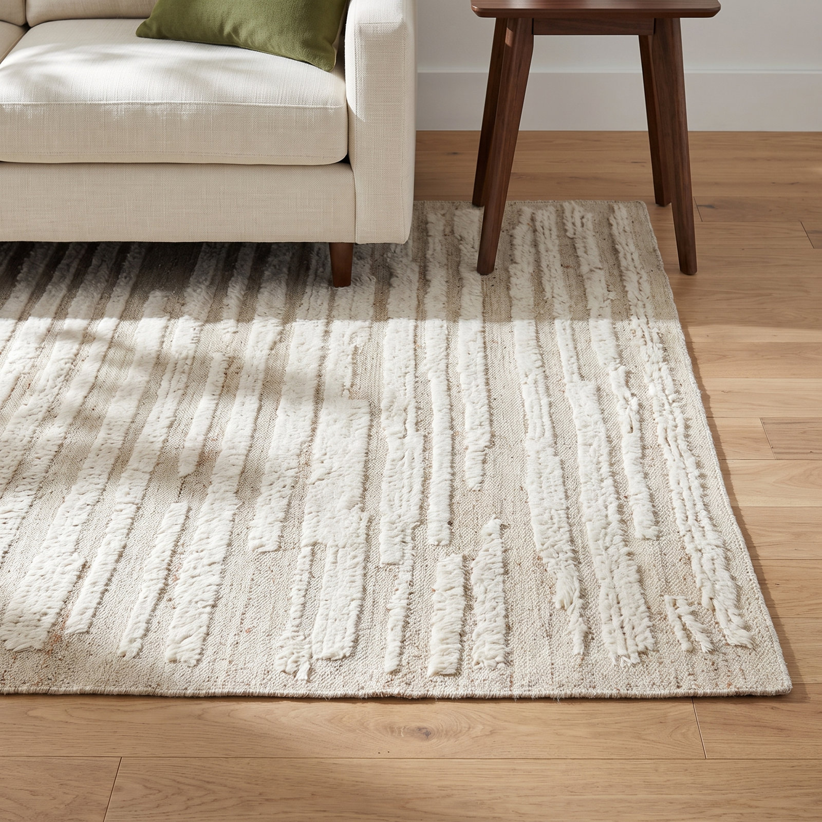 Jalaycia Beige White Hand-Woven Abstract Rug, Rectangle 3'6" x 5'6"