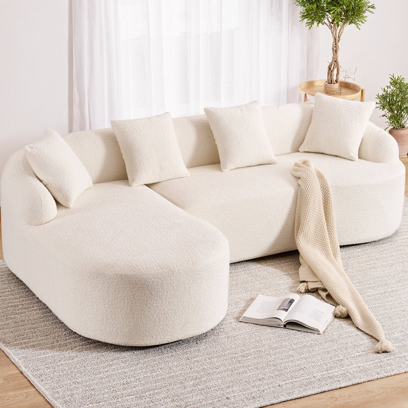 Canapé modulaire à compression en L de 99 po avec méridienne incurvée en forme de L, canapé modulaire en chenille sans os avec mousse 30D haute densité et 4 coussins, canapé-lit minimaliste pour le salon