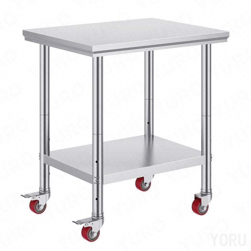 Table de préparation en acier inoxydable avec roulettes 24 x 30 avec roulettes