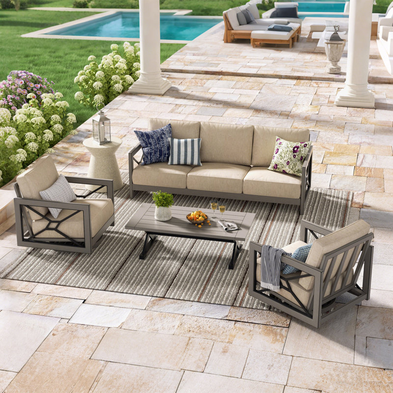 Marindo 5 Person Aluminum Patio Conversation Seating Group With Sunbrella® Cushions