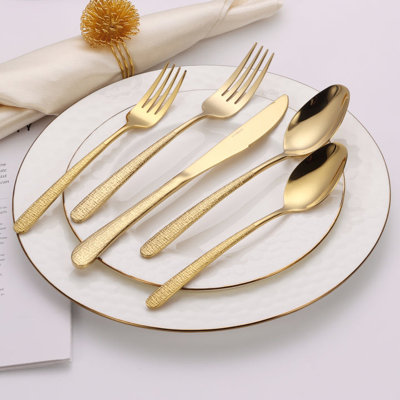 20 Pc Flatware Set Gold with Colorblock Handles