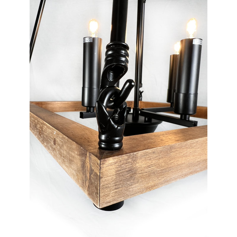 Lustre 4 lumières noir et bois