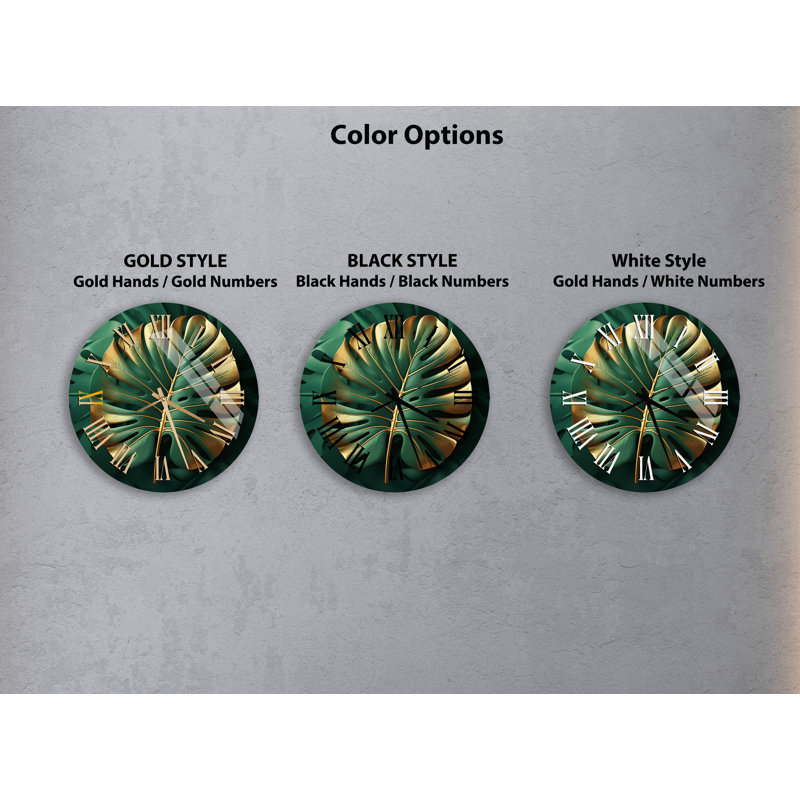 Horloge murale Glam Emerald Green, Blanc