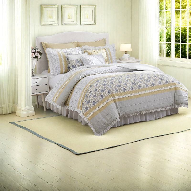 Ensemble d'édredon ferme en coton percale jaune
