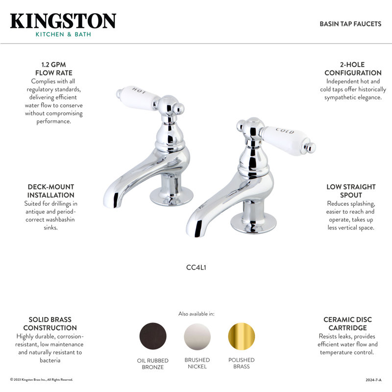 Robinet de lavabo à deux poignées Kingston, Chrome poli