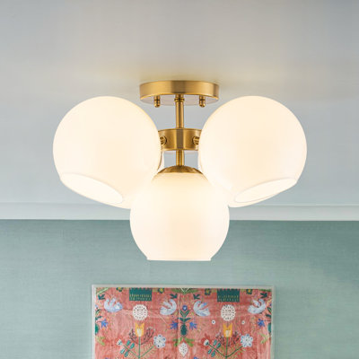 5-Light Glossy Milky Hand-Crafted Glass Semi-Flush Mount