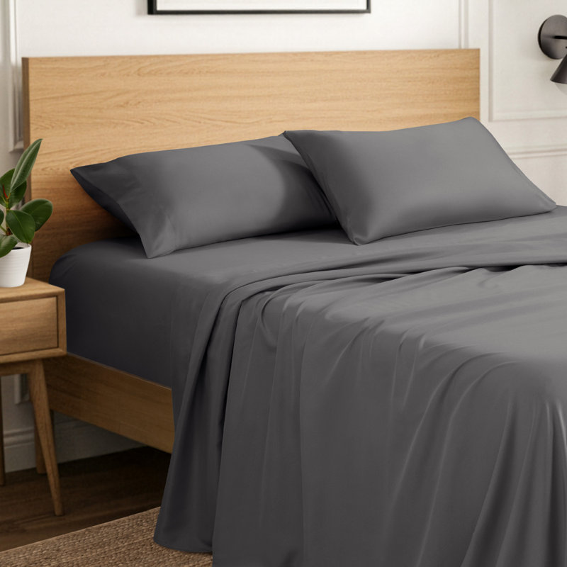 Ensemble de draps en micro-fibre, Ensemble de draps pour lit simple avec 1 taie d'or, gris
