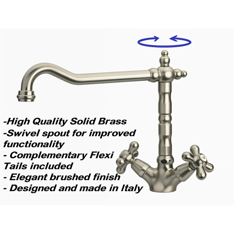 Baroc Twin Lever Monobloc Tap, Brushed Nickel