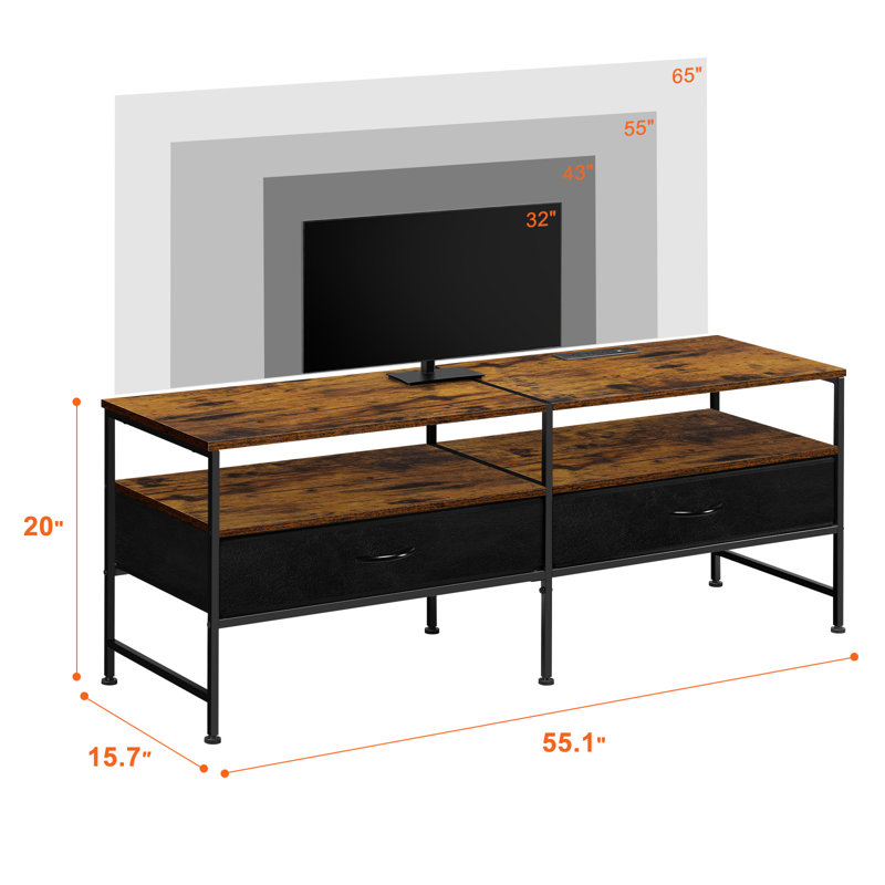 TV Stand with Power Strip, Burned, Black/Brown