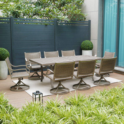 Ensemble de salle à manger de patio rectangulaire en métal avec trou pour parasol pour 8 personnes