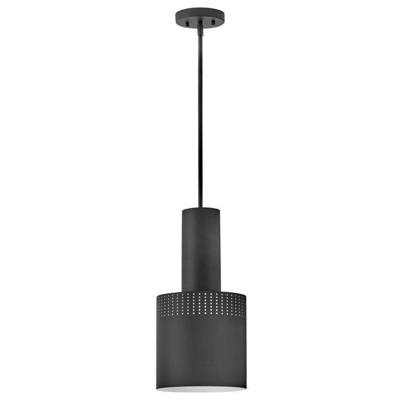 Casey Small Modern Pendant Light with Perforated Details, Black, Black