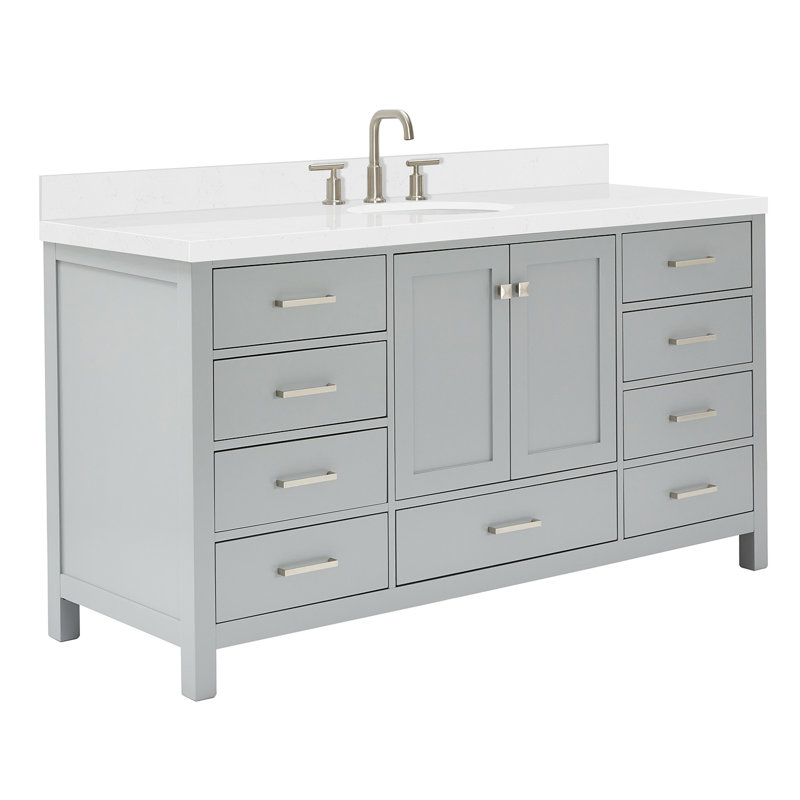 Cambridge 66.25'' Single Bathroom Vanity with Carrara Quartz Top, Gray