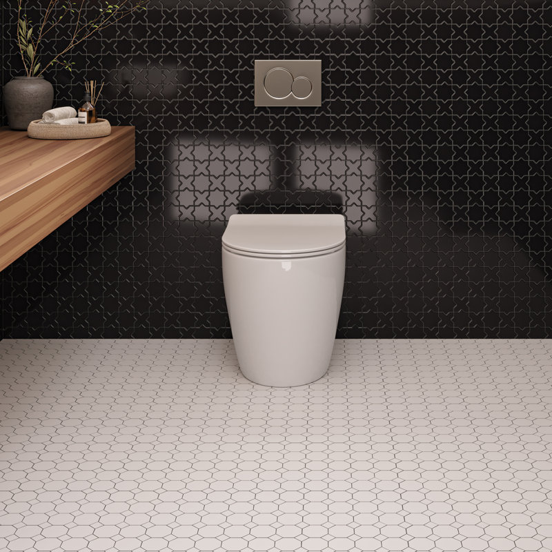 Le Cafe 2" x 2" Cross and Star Glossy Porcelain Mosaic Tile, Black