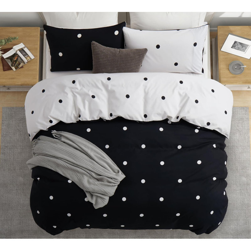 3 Pieces Double Size Duvet Set,Soft Printed Bedding Set,200x200 CM, Black and White Dotted