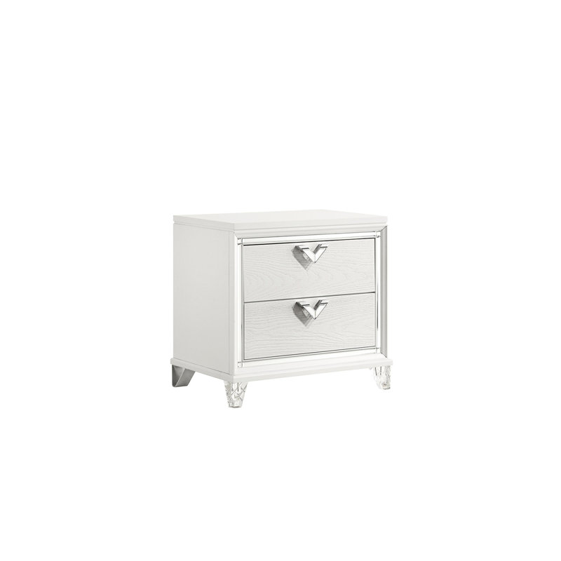 2 tables de chevet avec poignées à DEL et en forme de V en blanc pour une chambre à coucher moderne