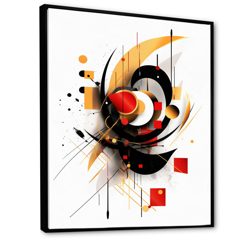 Symphonie abstraite rouge et noire sur toile, Cadre flottant noir, H 20 po x l 12 po x P 1 po