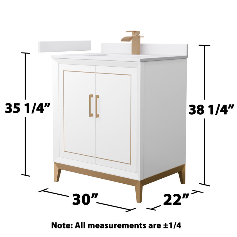 Ensemble de meuble-lavabo simple 30 po Marlena, Marbre de culture blanc, Blanc, Bronze satiné