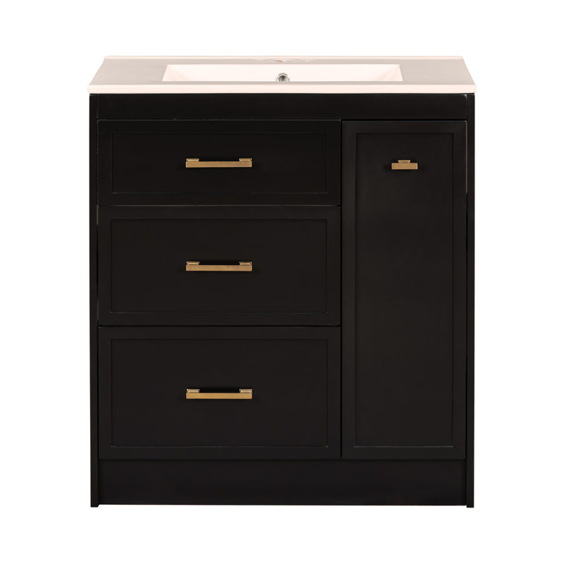 Ensemble de meuble-lavabo classique 30 po, à fixation au sol, avec trois tiroirs, dont un à double couche, Noir