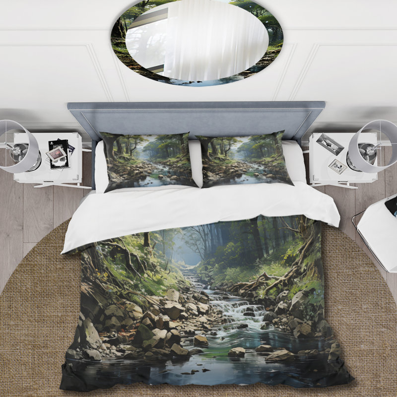 Ensemble de housse de couette en microfibre / polyester Gentle River Through Country Charm Forest