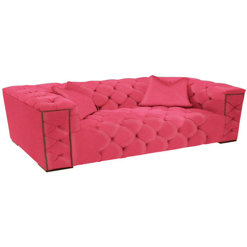 Leather Sofa, French Dark Walnut, 109-08, Plain Leather/Antique Red